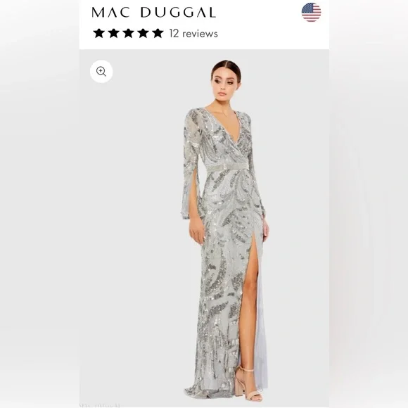 NWT MAC DUGGAL SZ 20 PLATINUM Hand Embellished Mesh Overlay Gown #5222 - Picture 2 of 12